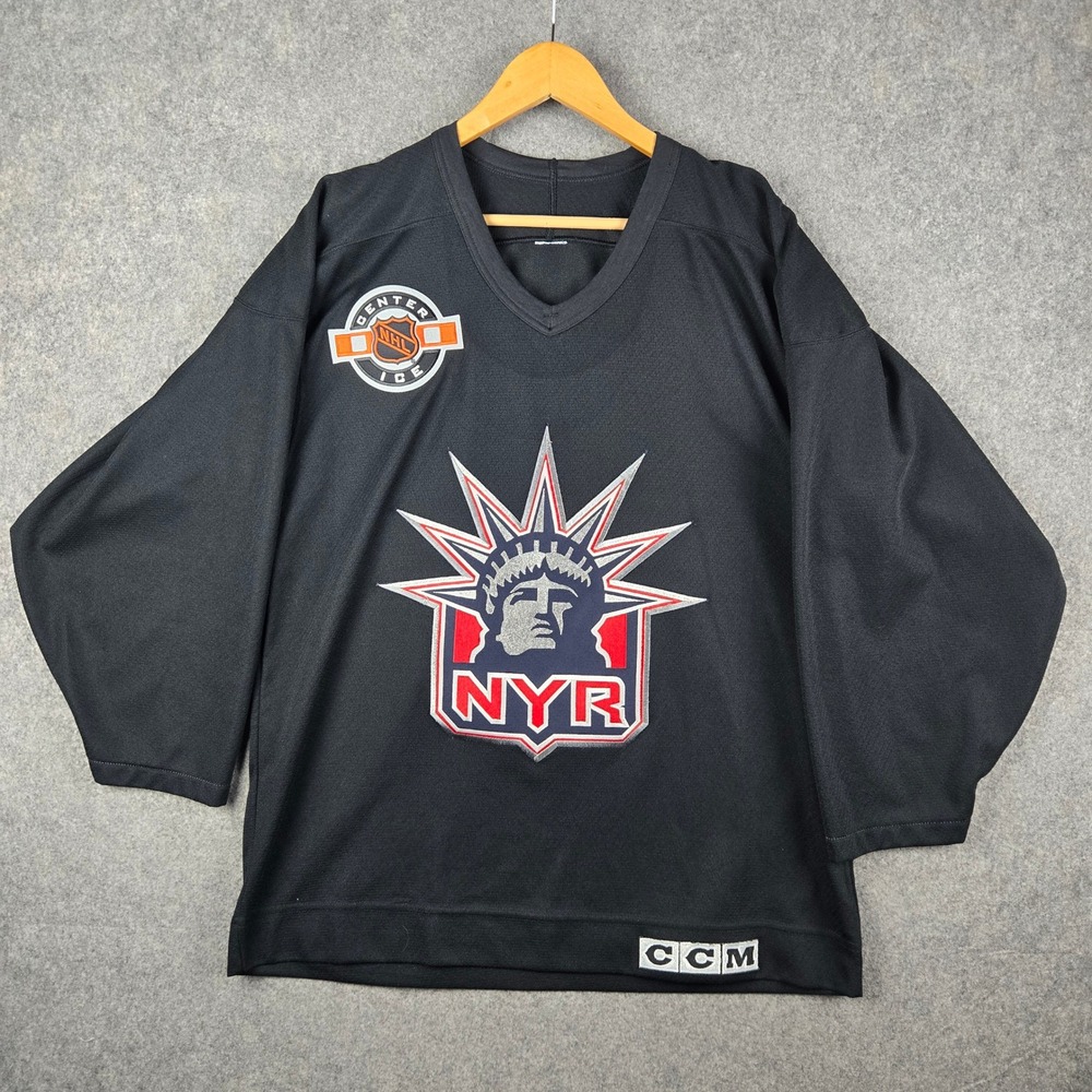 CCM New York Rangers Jersey Mens Small Black Lady Liberty NHL Center Ice Vintage